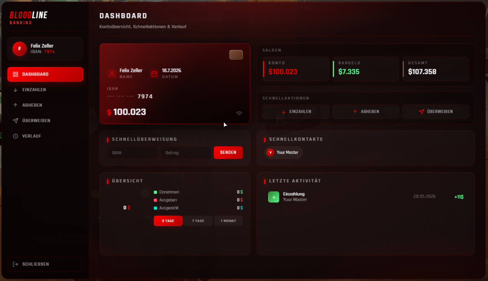 Bloodline Banking NUI Dashboard